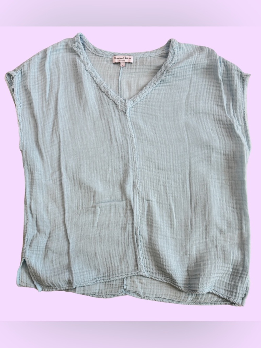 Michael Stars Pale Aqua Cotton Gauze V-Neck Top